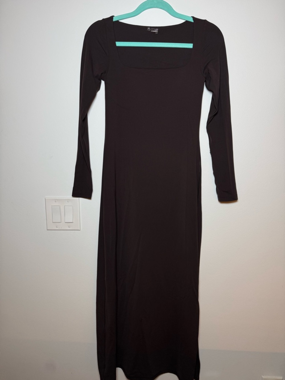 aerie Real Me Brown Long Sleeve Square Neck Maxi Dress